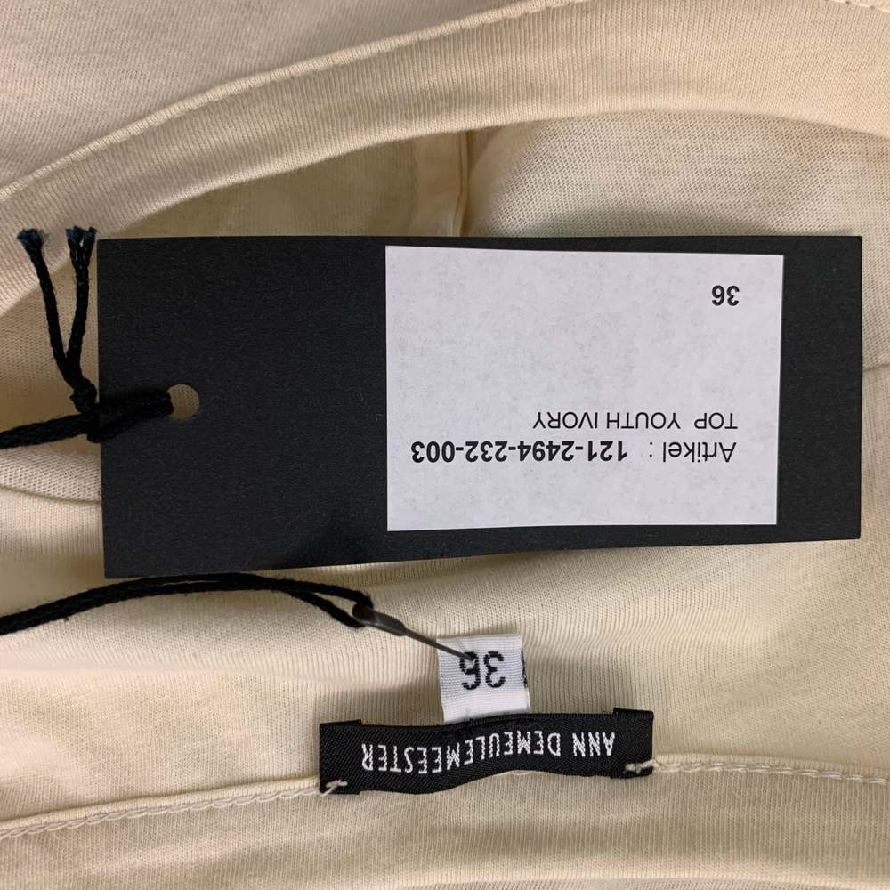 ANN DEMEULEMEESTER Size 2 Cream "Ivory Youth" Cotton Solid Long Sleeve T-Shirt - Picture 4 of 5